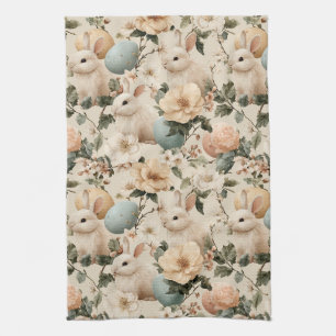 Vintage Påskharen Blommig (1) Kökshandduk