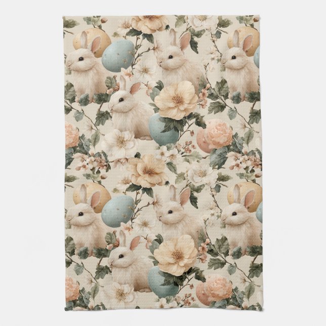 Vintage Påskharen Blommig (1) Kökshandduk (Vertikal)