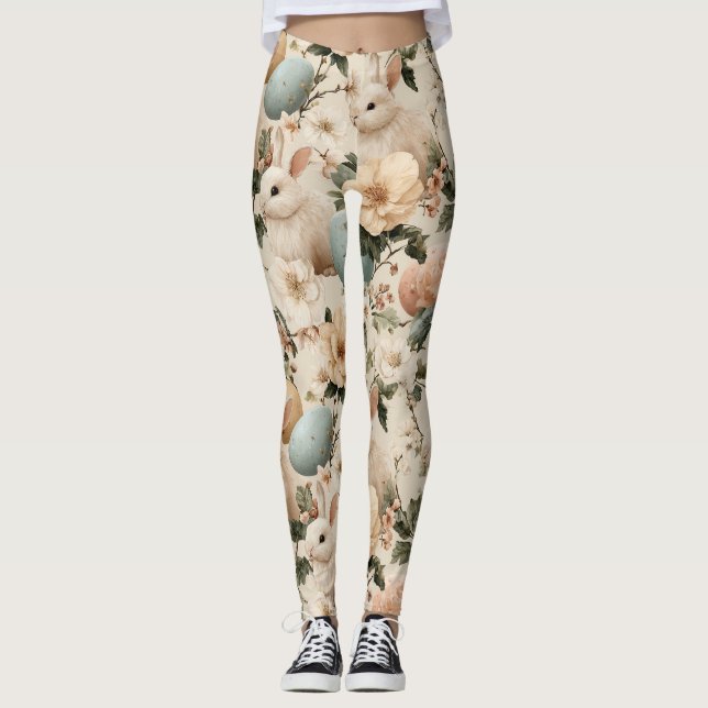 Vintage Påskharen Blommig (1) Leggings (Framsida)