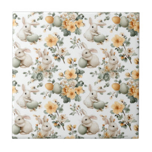 Vintage Påskharen Blommig (2) Kakelplatta