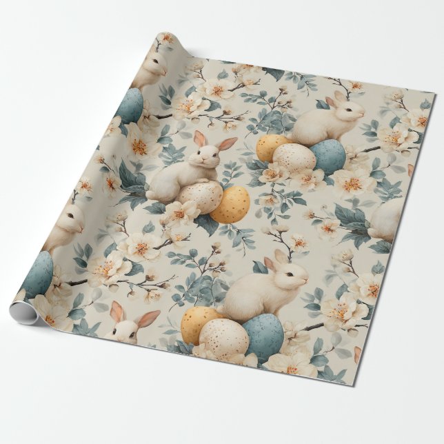 Vintage påskharen blommig (3) presentpapper (Utrullad)