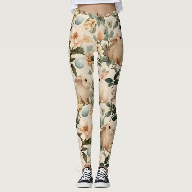Vintage påskharen blommig (4) leggings (Framsida)