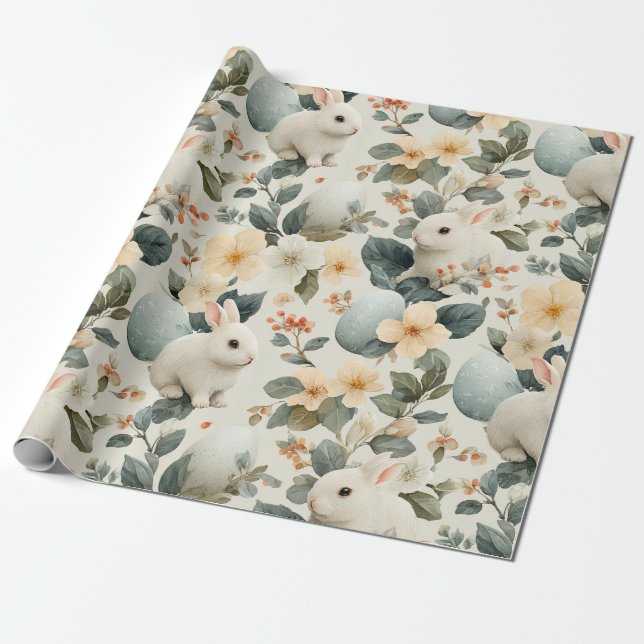 Vintage Påskharen Blommig (6) Presentpapper (Utrullad)