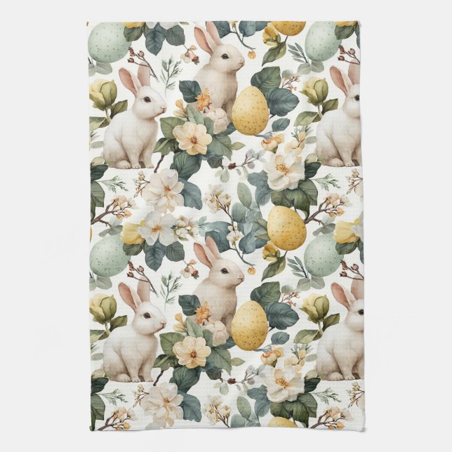 Vintage Påskharen Blommig (7) Kökshandduk (Vertikal)