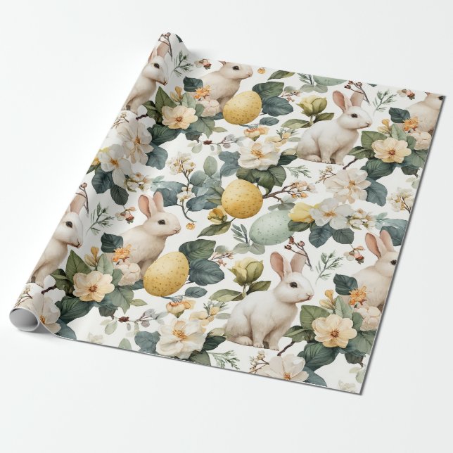 Vintage Påskharen Blommig (7) Presentpapper (Utrullad)