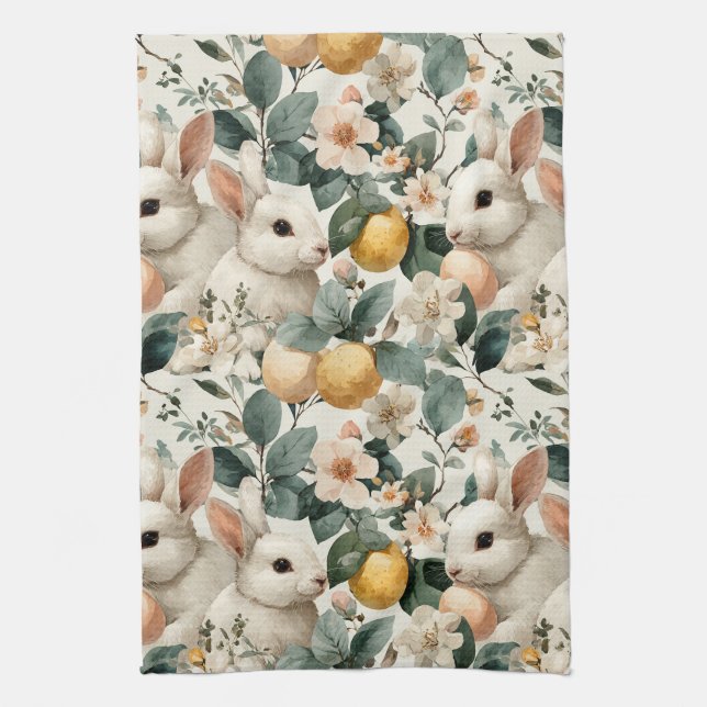 Vintage Påskharen Blommig (9) Kökshandduk (Vertikal)