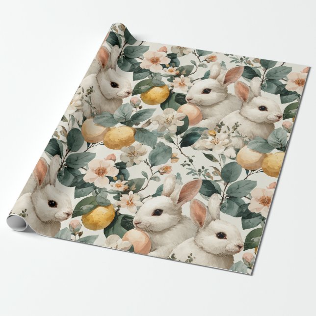 Vintage påskharen blommig (9) presentpapper (Utrullad)