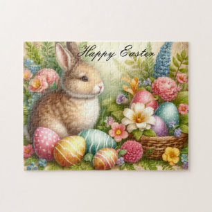 Vintage påskharen blommig med ägg  pussel