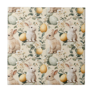 Vintage påskharen blomster (5) kakelplatta