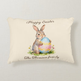 Vintage Påskharen Glad Påsk med Ägg Familj Prydnadskudde