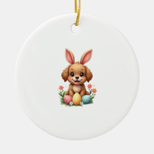 Vintage påskharen hund söta valp illustration w julgransprydnad keramik