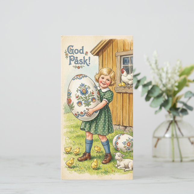Vintage påskillustration av en flicka  julkort (Stående Fram)