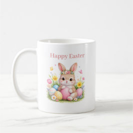 Vintage påskkel hare rosa rodnad akvarell kaffemugg