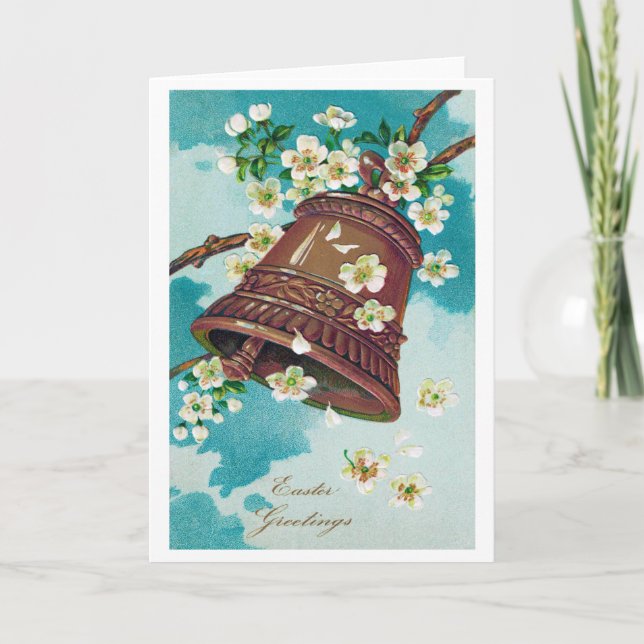Vintage påskklocka och körsbärsblommor kort (Framsida)