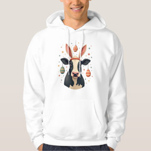 Vintage påskko kaninöron söt bondgård djur ägg hoodie
