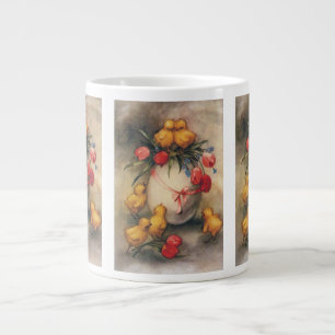 Vintage påskkycklingar, Ägg med röda tulpanblommor Jumbo Mugg