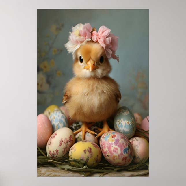 Vintage påskkycklingutskrift, Pastellfärgad barnka Poster (Framsidan)