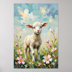 Vintage påsklamb vår landsbygd konst poster