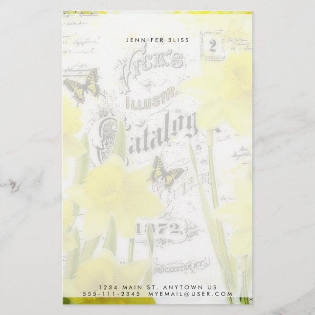 Vintage påskliljor personligt brevpapper (Framsida)