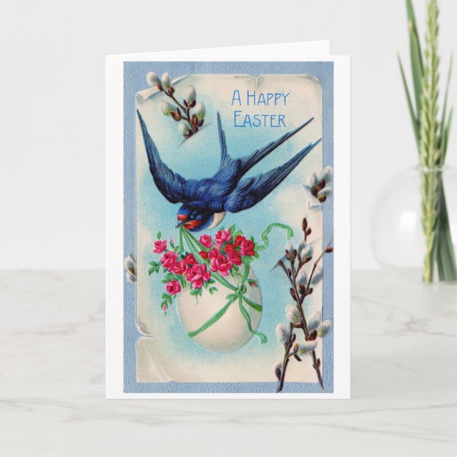 Vintage Påsksvala Ägg Blomma Kort (Framsida)