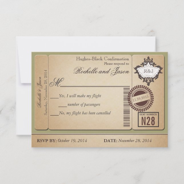 Vintage Pass Ticket RSVP OSA Kort (Framsida)