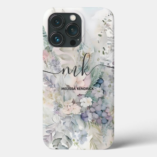 Vintage Pastel Abstrakt Flowers Monogram Namn (Baksida)