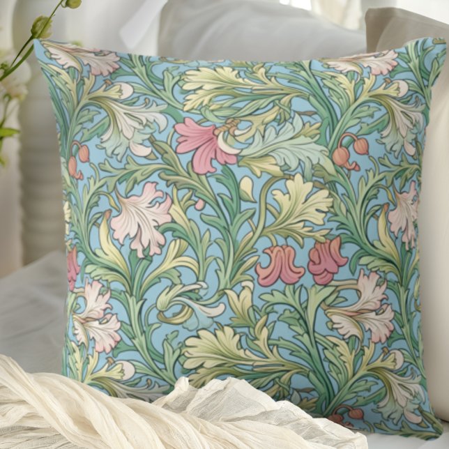 Vintage Pastel Blommigt Art nouveau dekorativ Kudde (Vintage Pastel Floral Art Nouveau Decorative Throw Pillow)