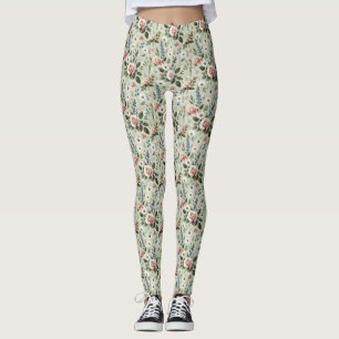 Vintage Pastel Blommigt Botaniskt Mönster Leggings