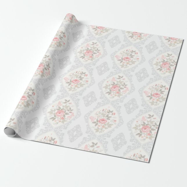 Vintage Pastel-Blommigt Presentpapper (Utrullad)