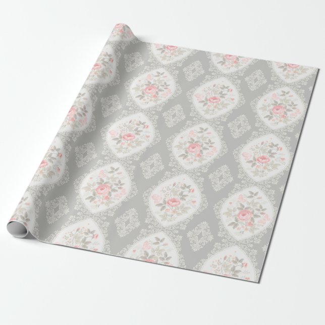 Vintage Pastel-Blommigt Presentpapper (Utrullad)