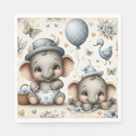VINTAGE PASTEL BLUE & TAN BABY ELEFANT TWILLINGAR PAPPERSSERVETT