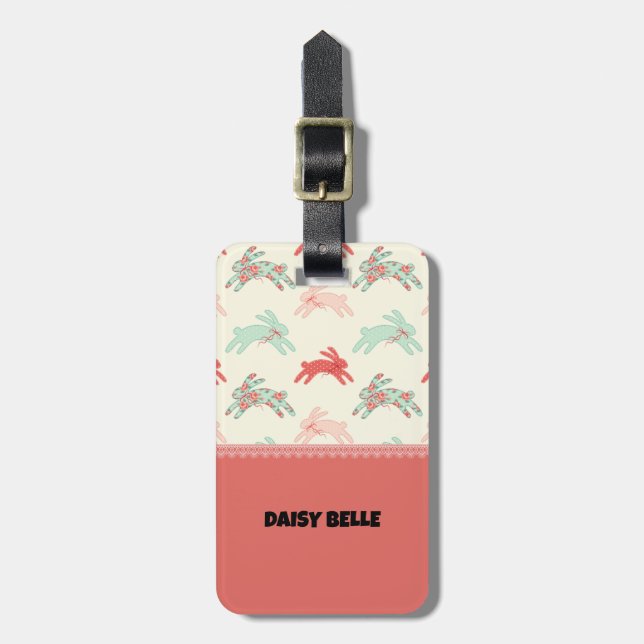 Vintage Pastel Bunny Luggage Tag Bagagebricka (Vertikal Framsida)