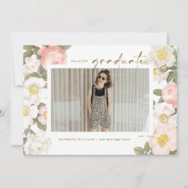 Vintage Pastel Flowers White Photo Studenten Inbjudningar