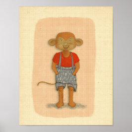 Vintage Pastel Hand-Drawn Monkey Poster