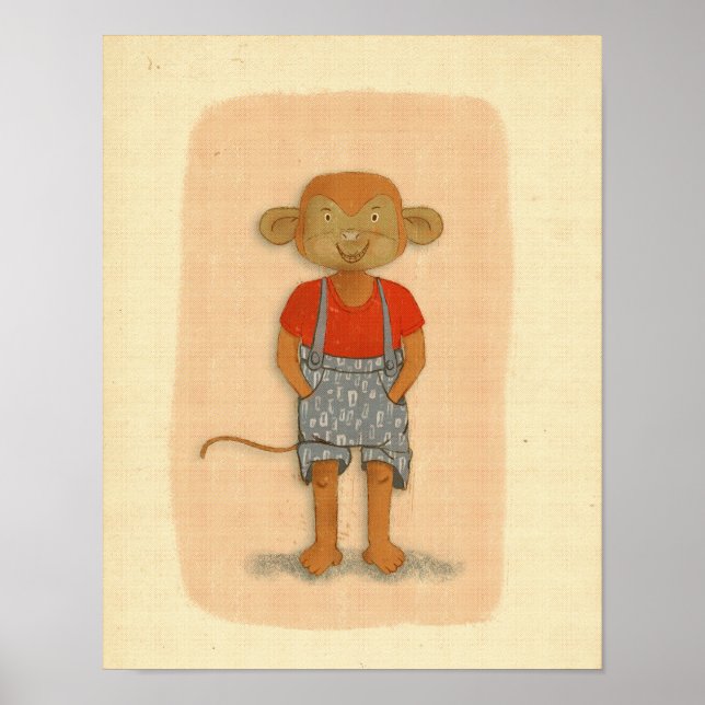 Vintage Pastel Hand-Drawn Monkey Poster (Framsidan)