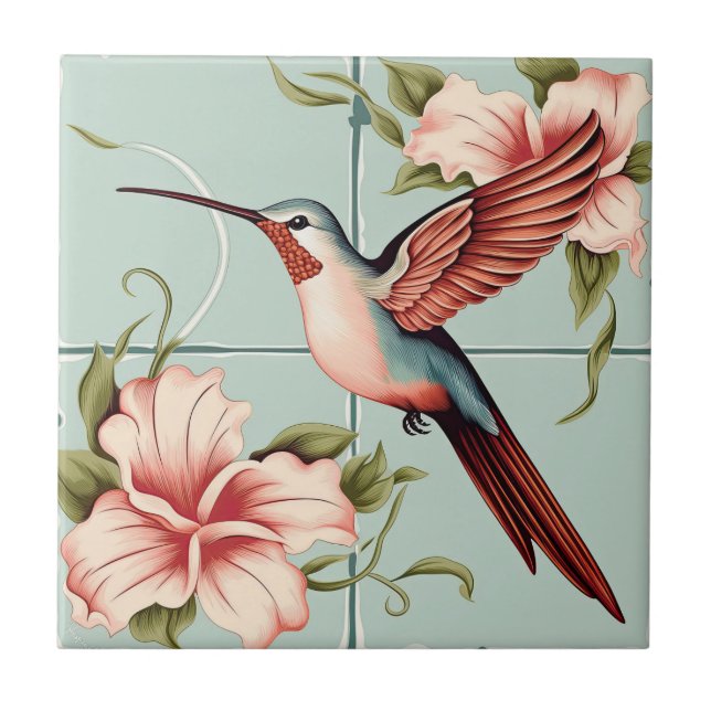 Vintage Pastel Hummingbird Kakelplatta (Framsidan)