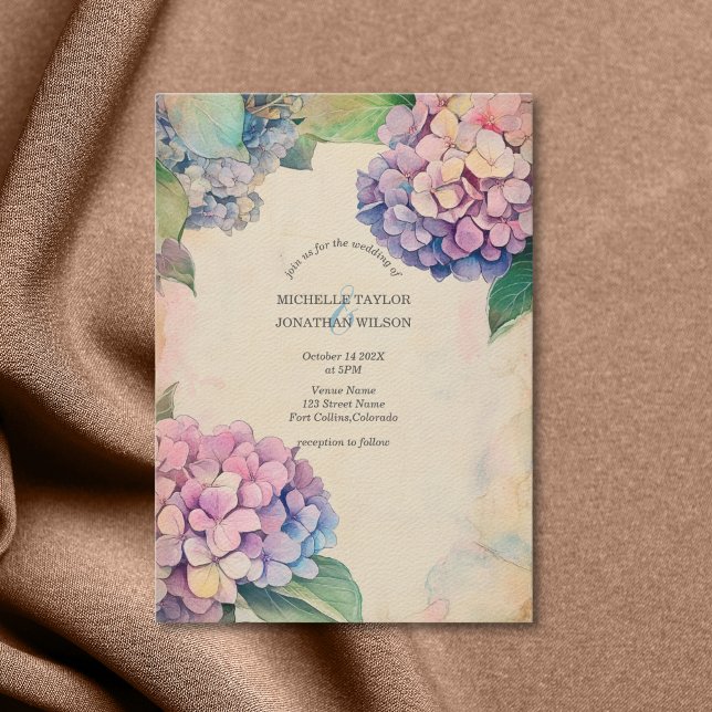 Vintage Pastel Hydrangea Flower Inbjudningar (Pastel Hydrangea vintage paper background)