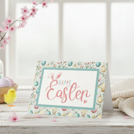 Vintage Pastel Påskägg Glad påsk Bunny Öron Helgkort