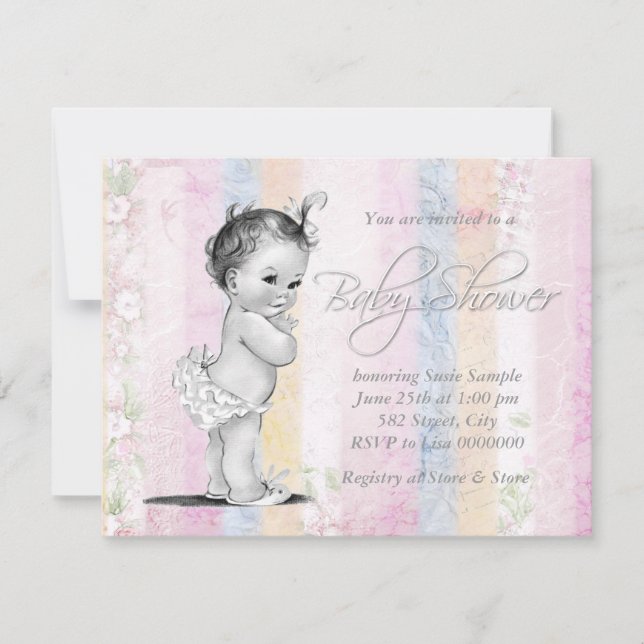Vintage Pastel Rainbow Baby Shower Inbjudningar (Framsida)