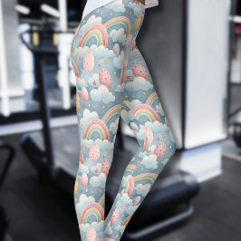 Vintage Pastel Rainbow Easter Eggs with Clouds Leggings