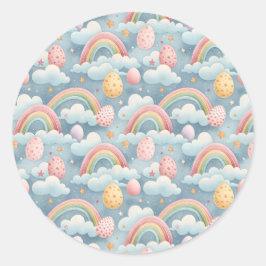 Vintage Pastel Rainbow Easter Eggs with Clouds Runt Klistermärke