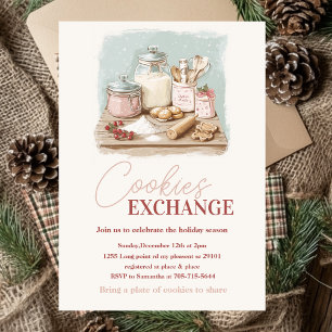 Vintage Pastel Rosa & Red Cookie Exchange Party Inbjudningar