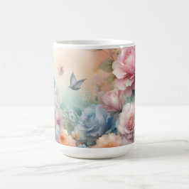 Vintage Pastel Rosa ros med Butterfly Kaffemugg