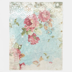 Vintage Pastel Rosa ros & White Snöre Fleecefilt