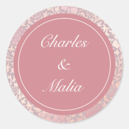 Vintage Pastel Rosa Silver Blommigt Bröllop Runt Klistermärke