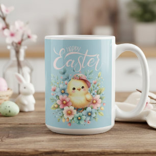 Vintage Pastel Vår Chick i Blommigt Glad påsk Kaffemugg