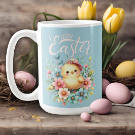 Vintage Pastel Vår Chick i Blommigt Glad påsk Kaffemugg
