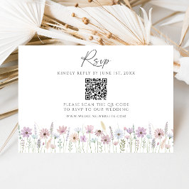 Vintage Pastel Wildflower QR Code Wedding RSVP OSA Kort