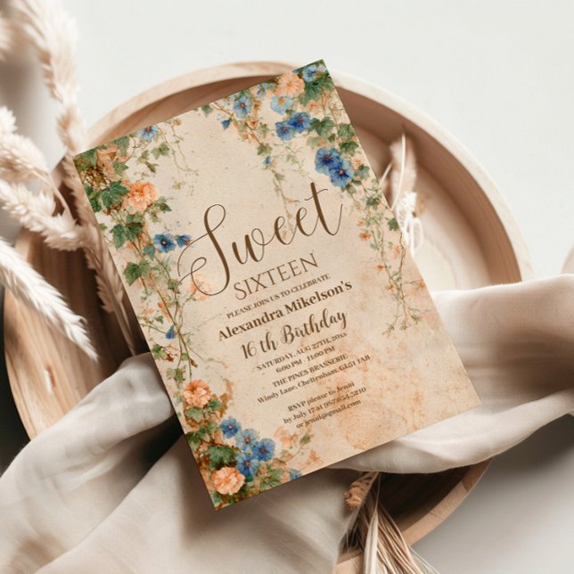 Vintage Pastel Wildflower Sweet Sixteen Inbjudningar (Skapare uppladdad)
