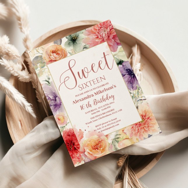 Vintage Pastel Wildflower Sweet Sixteen Inbjudningar (Skapare uppladdad)